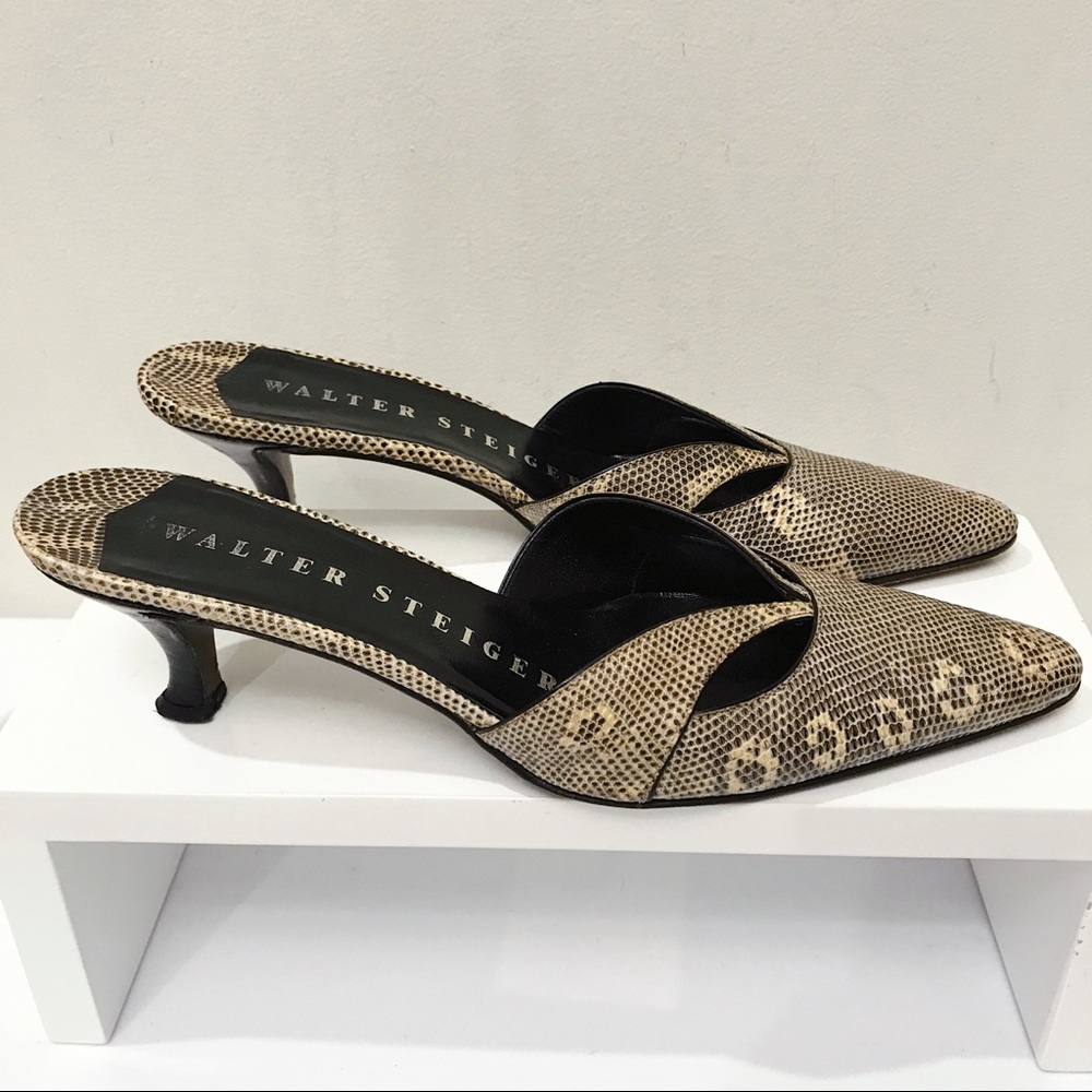 RARE Walter Steiger Exotic Ombré Lizard Skin Slip On Kitten Heel Mules 7.5 Italy - Picture 4 of 9